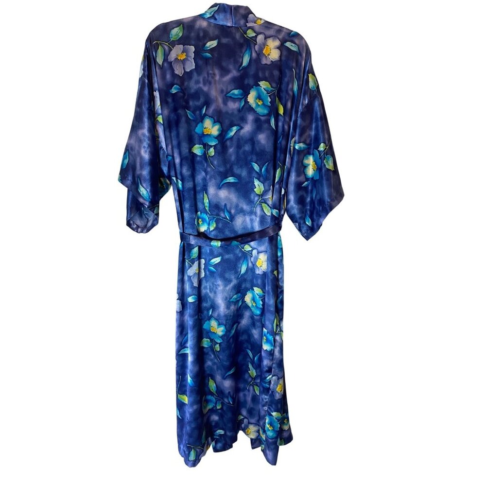 California Dynasty Blue Floral Kimono Robe Lightweight Lounge Wear 1X